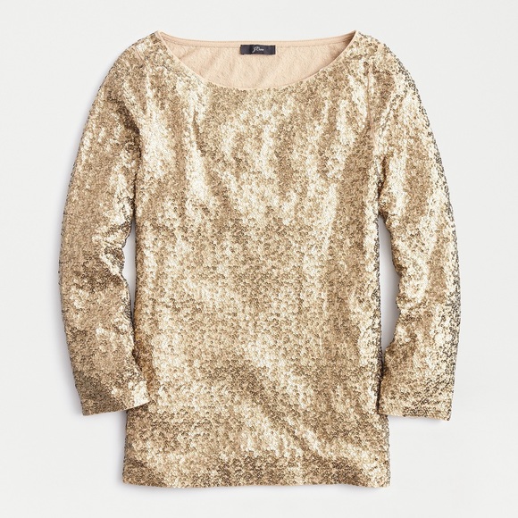 J. Crew Gold Sequined 3/4 Sleeve Shimmer Party Top - Picture 2 of 8